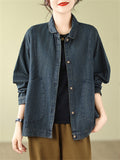 Women's Large Pocket Relaxed Lapel Denim Jackets