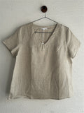 Simple Plain Deep V Neck Relaxed Linen Shirt for Women