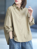 Relaxed Pure Color Female Long Sleeve Pocket Shirts