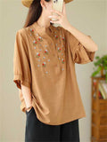 Women's Half-open Button Stand Collar Embroidered Shirts