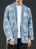 Chinese Style Hanzi Print Front Lace Up Denim Jacket for Men