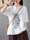 Ethnic Style Embroidered Women's Half Sleeve Shirts