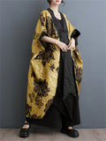 Luxury Golden Yellow Peony Jacquard Women's Long Coat