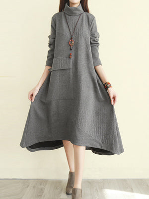 Women's Elegant High Necked Long Sleeve Winter Dress