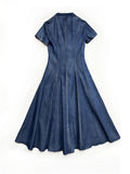 Ladies Elegant V Neck Hand-Embroidered Button Pleated Dress