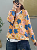 Cute Cartoon Print V Neck Button Long Sleeve Jacket for Women