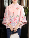 Women's Flower Embroidery Cheongsam Shirt