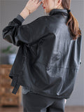 Women's Street Zip Up Oversized PU Leather Motorcycle Jacket