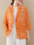 Women's Elegant Floral Lace Hollow Out Lapel Blazer