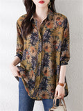 Women's Spring Retro Daisy Print Button Up Shirt