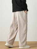 Men's Simple Vertical Lines Velvet Straight-Leg Pants