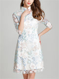 Ladies Classy Flower Embroidered A-line Cheongsam Dress