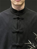 Men's Retro Bamboo Leaf Embroidery Stand Collar Shirt