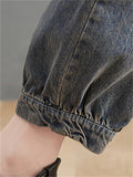 Women's Casual Plant Embroidery Loose Denim Harem Pants