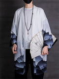 Men's Vintage Landscape Print Long Sleeve Cardigan Vacation Shirt