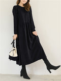 Winter Gentle Round Neck Long Sleeve A-Line Dress for Women