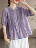 Women's Cozy Short Sleeved Linen Ramie Blouse Shirts