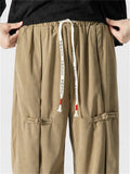 Vintage Decorative Knot Button Men Straight-Leg Pants