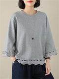 Female Lace Patchwork Crew Neck 3/4 Sleeve Shirt