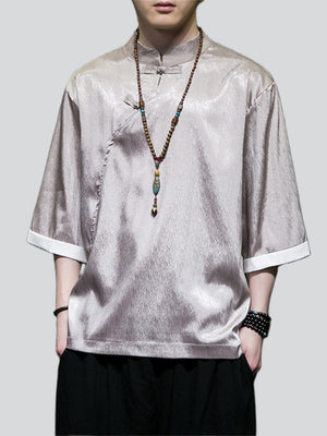 Chinese Style Jacquard Short-sleeved T-shirts for Men