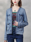 Women's Fashion Multi Pocket Blue Denim Short Jacket