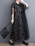 Female Polka Dot Mesh Splicing Irregular Mid-Length Dress