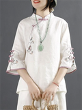 Chinese Ancient Style Floral Embroidery Knot Button Shirt for Women