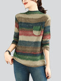 Ladies Retro Half High Collar Striped Bottoming Shirts