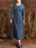 Women's Long Sleeve Modified Cheongsam Denim Dress