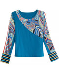 Female Ethnic Style Floral Patchwork Round Neck Long Sleeve Shirts