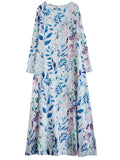 Summer Relaxed All-Over Blue Leaf Print Female Holiday Dress