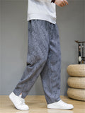 Men's Leaf Jacquard Side Slit Drawstring Casual Pants