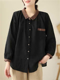 Ladies Embroidered Collar Loose Fit Casual Shirt