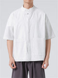 Men's Retro Tang Suit Stripe Stand Collar Summer Linen Shirt