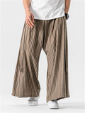 Men's Chinese Style Striped Wide Leg Linen Pants