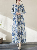 Spring Blue Floral Vacation Long Dress for Women