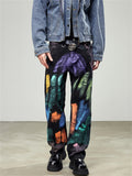 High Street Rainbow Graffiti Straight-Leg Jeans for Men