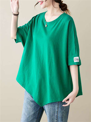 Oversized Irregular Hem Half Sleeve Soft Linen T-shirts for Women