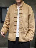 Men's Unique Hanzi Embroidery Knot Button Faux Suede Jacket