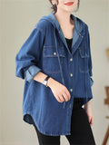 Women's Trendy Blue Denim Hooded Oversized Jacket