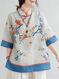 Women's Stand-up Collar Floral Print Sweet Retro Shirts
