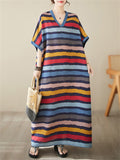 Colorful Stripes V Neck Vacation Long Dress for Women