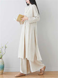 Female Mid-Length Slit Shirt Loose Pants Chinese Meditation Suit