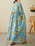 Female Tree Rings Meadows Printed Round Neck Maxi Dress