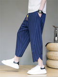 Summer Vintage Stripe Cropped Pants for Men