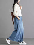 Women's Spring Summer Elastic Waist Wide Leg Jeans