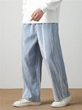 Men's Simple Vertical Lines Velvet Straight-Leg Pants