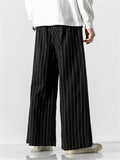 Relaxed Fit Cotton Linen Striped Pants for Men