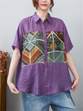 Women's Vintage Printed Spliced Short Sleeve Shirt