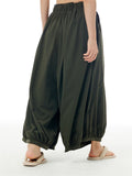 Ladies Stylish Elastic Waist Pleated Pants with Pockets